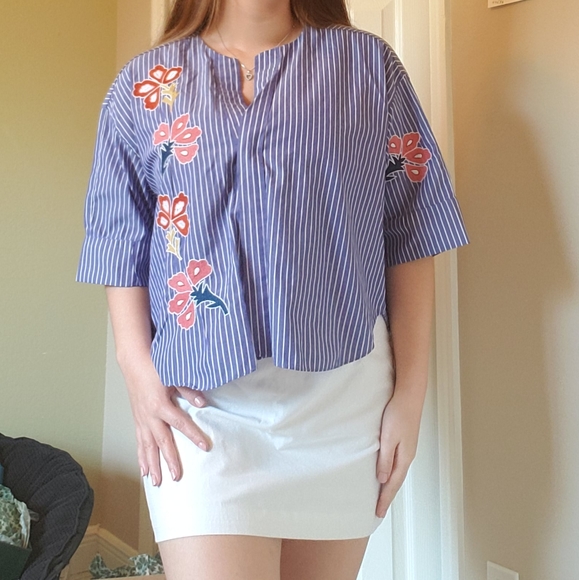💞Zara Floral Embroidered Blue Top- Size L💞 - Picture 3 of 7